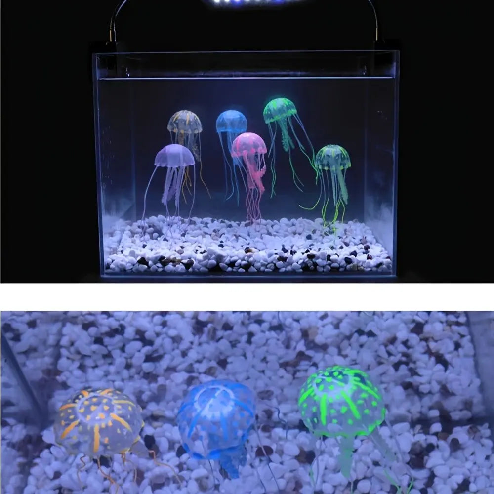 Vibrant Fluorescent Jellyfish Set of 3 - Stunning Aquarium Decor for LED Fish Tanks, Floating Realistic Ornaments