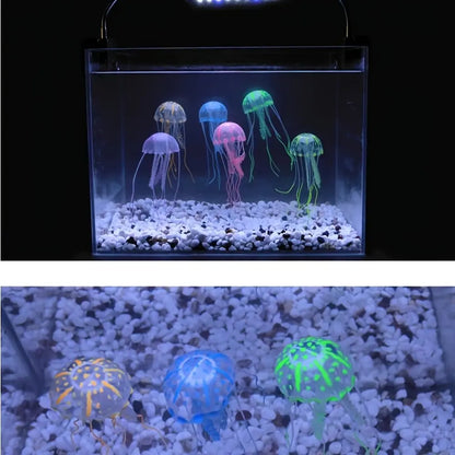 Vibrant Fluorescent Jellyfish Set of 3 - Stunning Aquarium Decor for LED Fish Tanks, Floating Realistic Ornaments