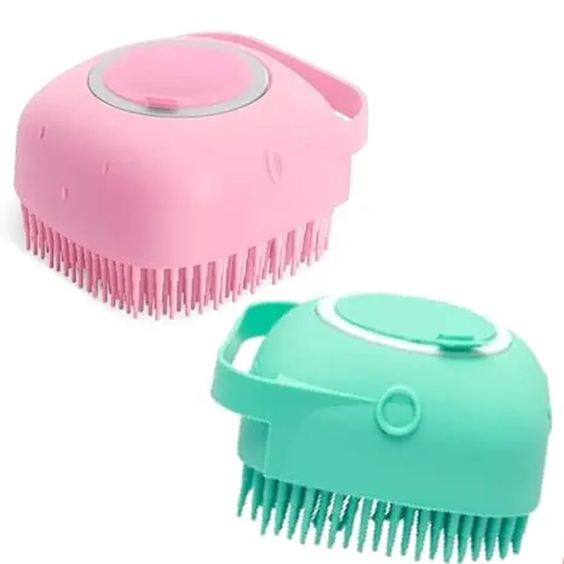 Silicone Pet Bath Brush with Shampoo Dispenser - Perfect Bath Accessory for Dogs & Cats + Ultra-Absorbent Deerskin Towel