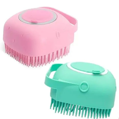 Silicone Pet Bath Brush with Shampoo Dispenser - Perfect Bath Accessory for Dogs & Cats + Ultra-Absorbent Deerskin Towel