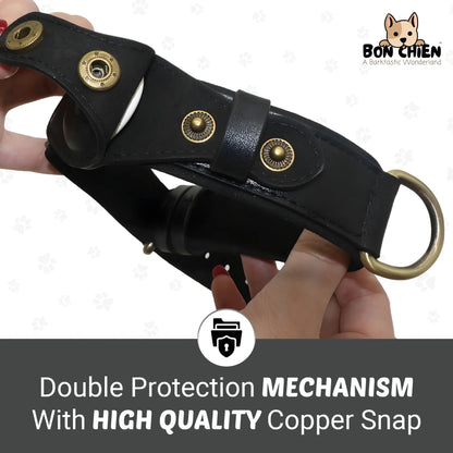 Bon Chien Premium Leather Dog Collar with Built-In Apple AirTag Holder - Waterproof, Adjustable, and Stylish Pet Accessory for Small Dogs
