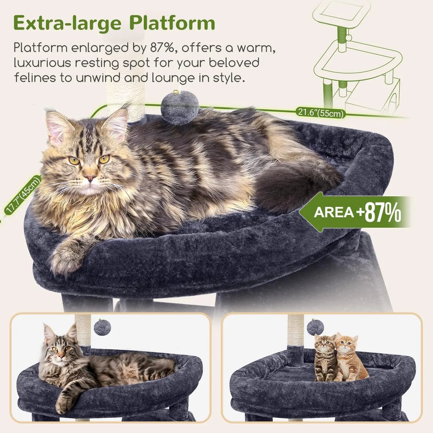 Ultimate XXL Cat Tree - 83 Inch Indoor Tower for Large Cats, Heavy Duty Design with 9 Posts - Dark Grey