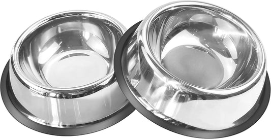 Stainless Steel Dog Bowl with Rubber Base for Small/Medium/Large Dogs, Pets Feeder Bowl and Water Bowl Perfect Choice (Set of 2)