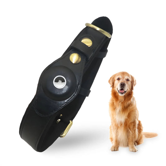 Bon Chien Premium Leather Dog Collar with Built-In Apple AirTag Holder - Waterproof, Adjustable, and Stylish Pet Accessory for Small Dogs