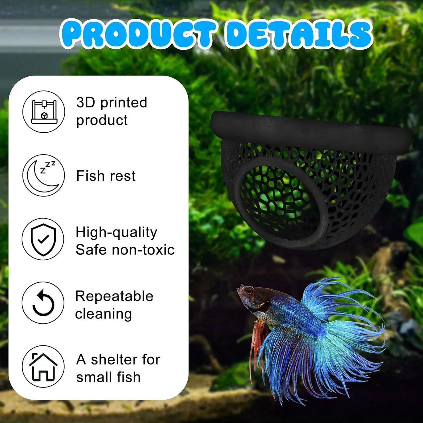 Floating Betta Hide & Shrimp Cave - Multi-Functional Hammock and Feeding Ring for Betta Fish, Shrimp & Small Aquatic Pets