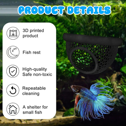 Floating Betta Hide & Shrimp Cave - Multi-Functional Hammock and Feeding Ring for Betta Fish, Shrimp & Small Aquatic Pets