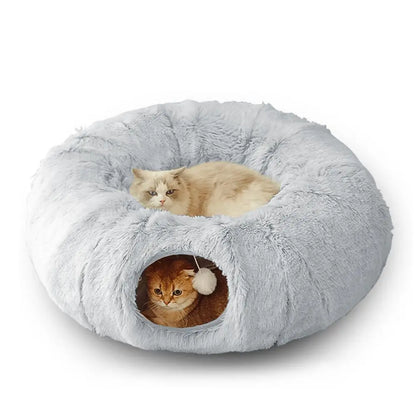 Cozy Plush Two-in-One Cat Tunnel Bed & Nest - Winter Warmth for Multiple Cats, Soft Non-Slip Design