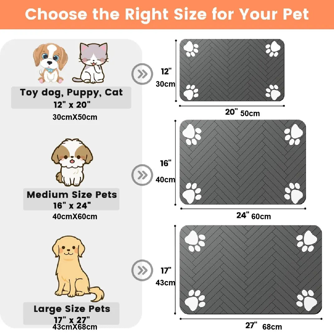 Quick-Dry Absorbent Pet Feeding Mat for Dogs & Cats - Non-Slip Rubber Base, Indoor Use, Dark Polyester Surface