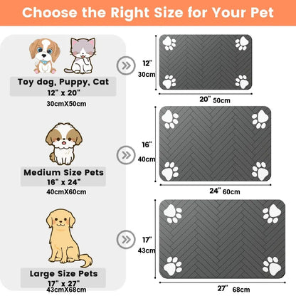 Quick-Dry Absorbent Pet Feeding Mat for Dogs & Cats - Non-Slip Rubber Base, Indoor Use, Dark Polyester Surface