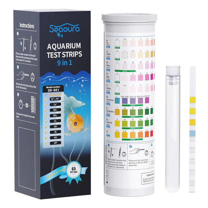 Comprehensive 9-In-1 Aquarium Test Strips - Fast & Accurate Water Testing for Ammonia, Nitrate, pH, Chlorine & More (65 & 135 Ct)