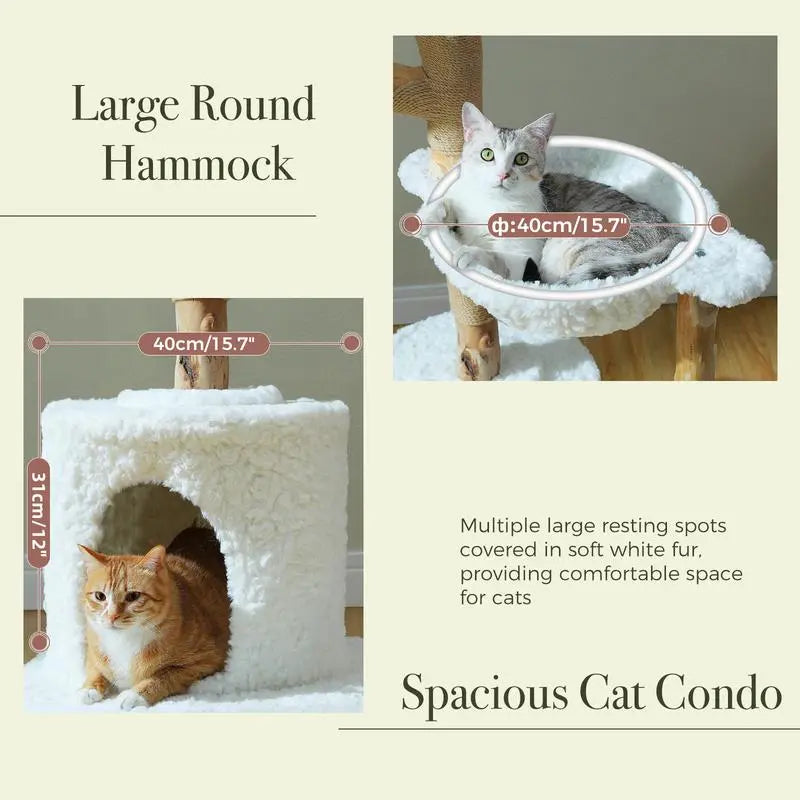Elegant 59-Inch Luxury Wood Cat Tree with Condo & Hammock - Perfect Christmas Gift for Indoor Cats!