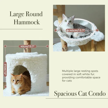 Elegant 59-Inch Luxury Wood Cat Tree with Condo & Hammock - Perfect Christmas Gift for Indoor Cats!