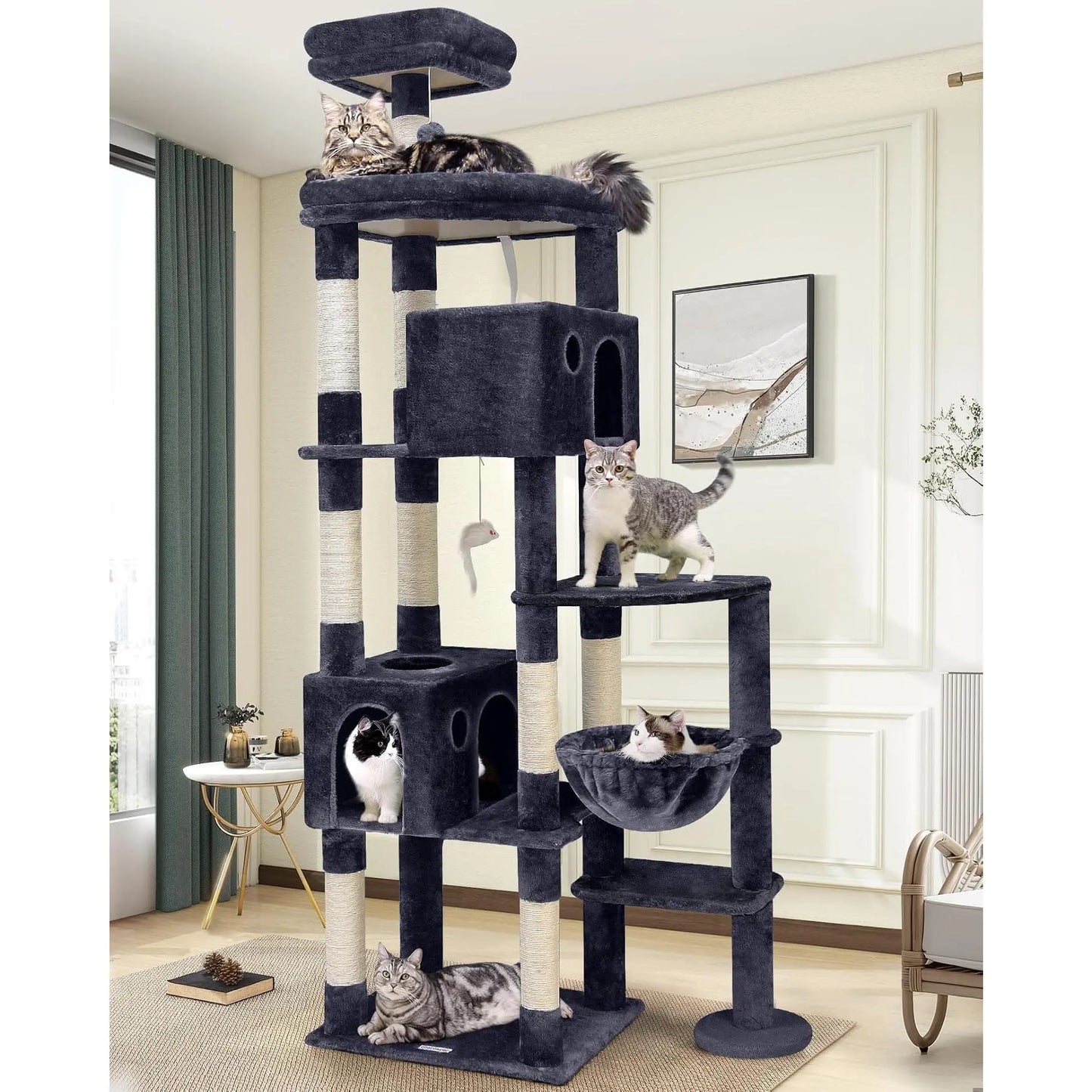 Ultimate XXL Cat Tree - 83 Inch Indoor Tower for Large Cats, Heavy Duty Design with 9 Posts - Dark Grey